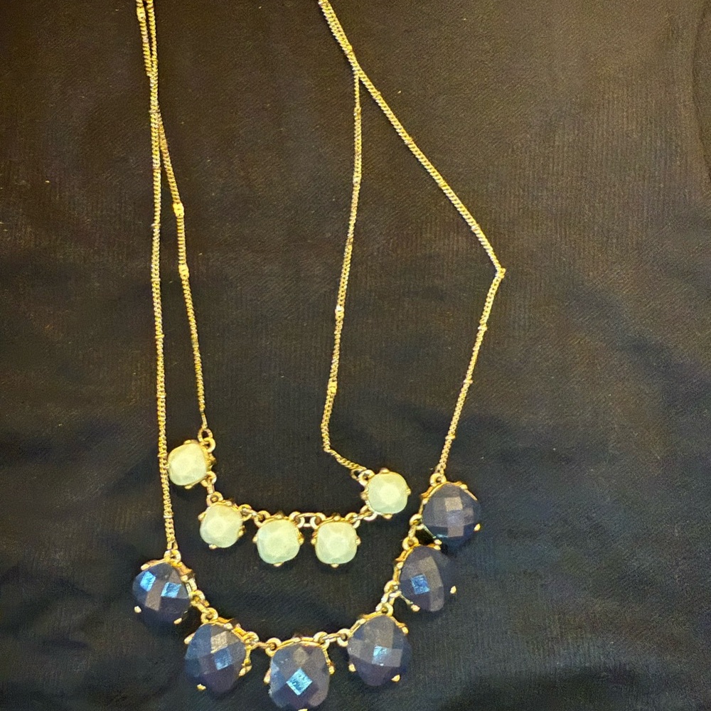 Gold, teal and  Blue layered Necklace